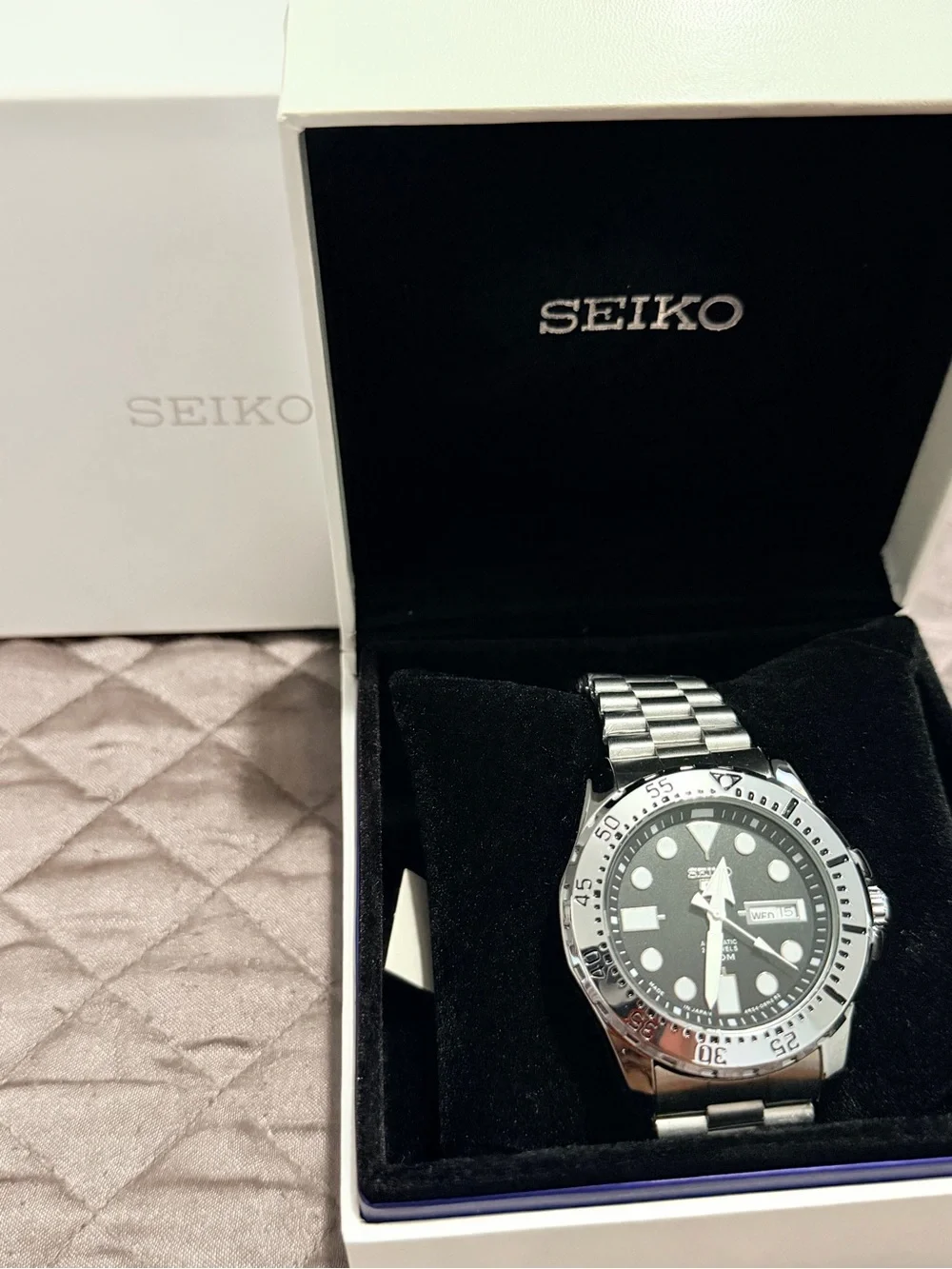 Seiko Silver Stainless Steel Watch with Green Dial